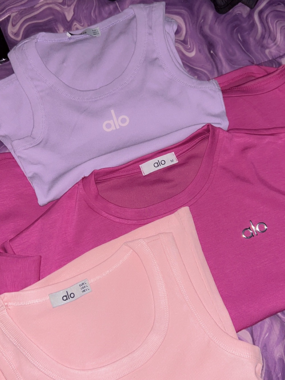 ALO Yoga Tops Set - Lavender, Bright Pink & Light Pink